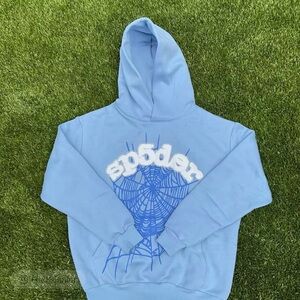 Blue Hoodie with Spider Web Design